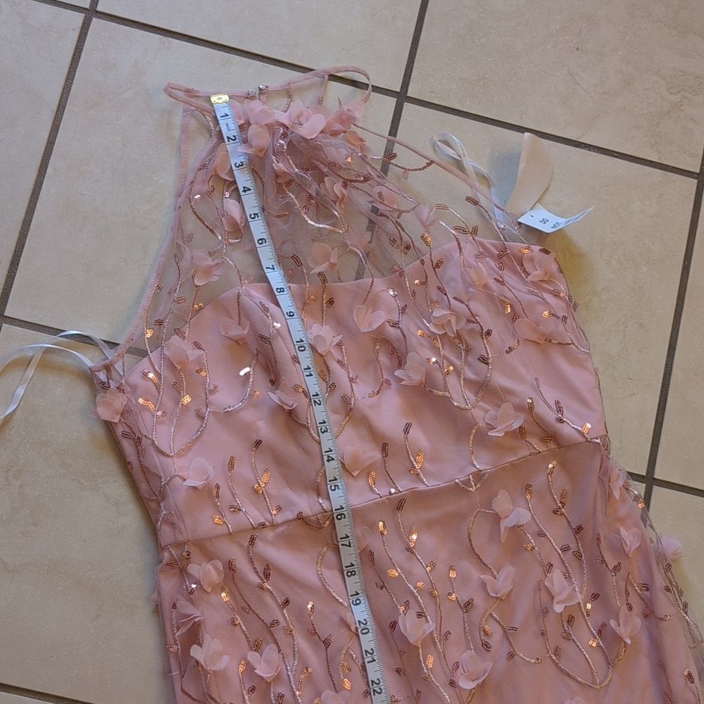 NWT Dessy Collection 3D Embroidery Floral Mermaid Gown Light Pink Tulle 14 - Picture 7 of 12